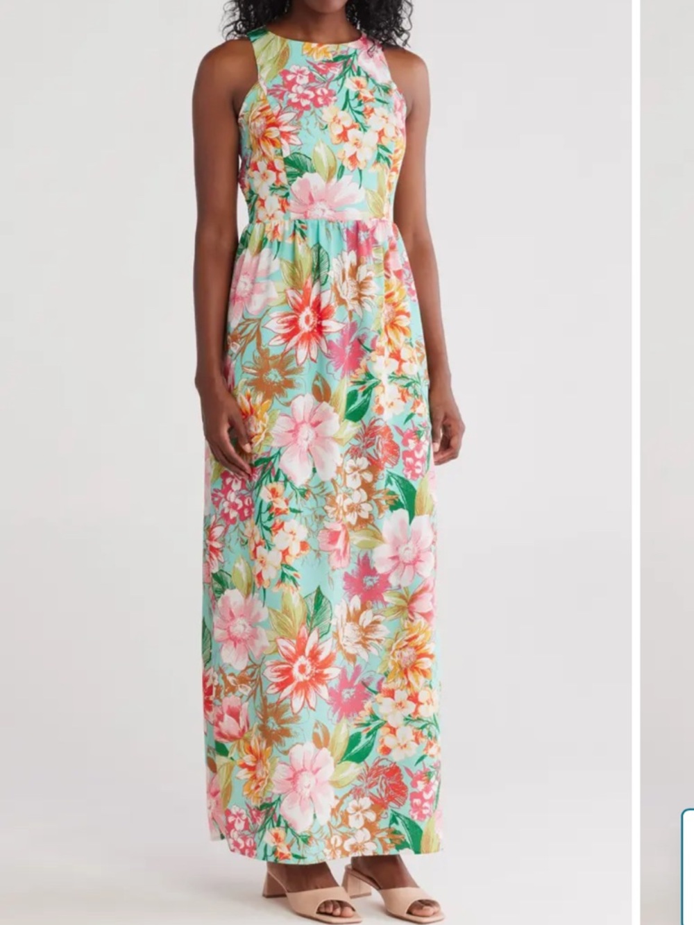 Floral Halter Neck Sleeveless Maxi Dress Vince Camuto